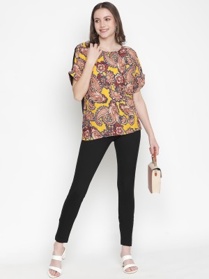 OXOLLOXO Casual Floral Print Women Yellow Top