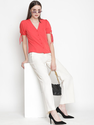 OXOLLOXO Casual Solid Women Pink Top