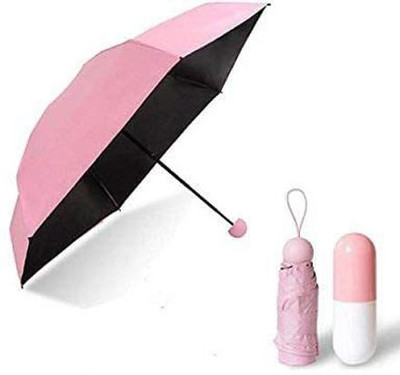 ZARWAR Foldable Mini Cute and Small Capsule Design Umbrella with Capsule Case Umbrella(Pink)