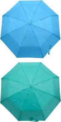 Bizarro.in 3 Fold Rain Protective Solid Foldable Outdoor Umbrella For Girls,Women,Men,Boys Umbrella(Blue, Green)