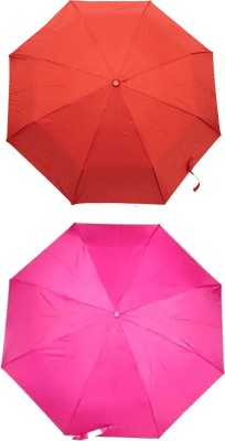Bizarro.in 3 Fold Rain Protective Solid Foldable Outdoor Umbrella For Girls,Women,Men,Boys Umbrella(Red, Pink)