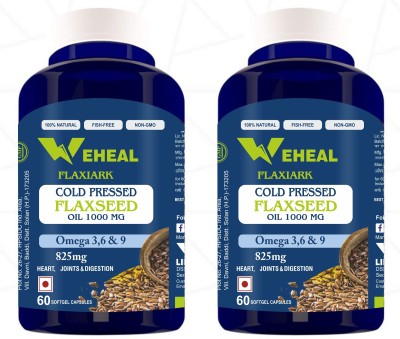 FLAXIARK Weheal Cold Pressed Flaxseed Oil Capsules 1000mg with Omega 3 6 9(2 x 60 Capsules)