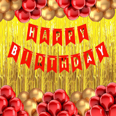 Juratical Real Store Solid Red Birthday Decoration kit With Shiny Curtain Foil Balloons, HD Metallic Balloon(Red, Gold, Pack of 33)