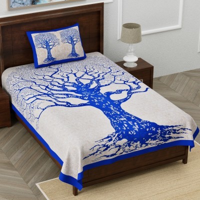 LITTLE INDIA 144 TC Cotton Single Printed Flat Bedsheet(Pack of 1, Blue)