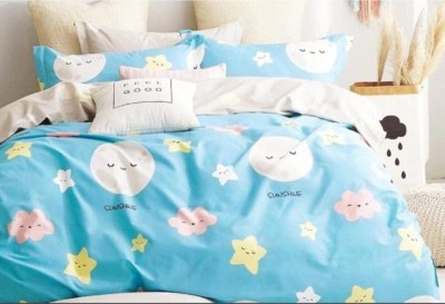 Nanki's 140 TC Polycotton Double Printed Flat Bedsheet(Pack of 1, Blue)