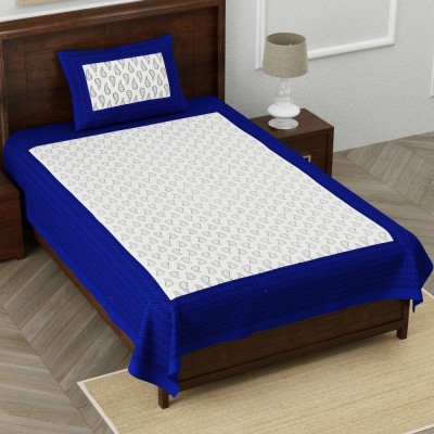 LITTLE INDIA 144 TC Cotton Single Jaipuri Prints Flat Bedsheet(Pack of 1, Blue)
