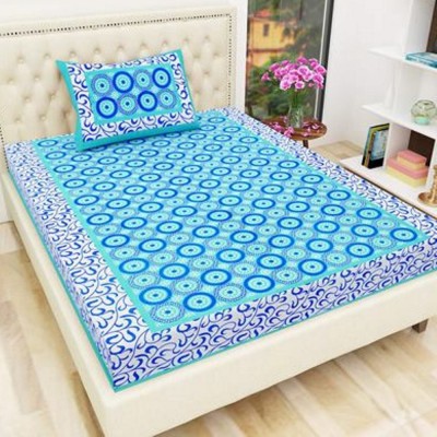 LITTLE INDIA 144 TC Cotton Single Jaipuri Prints Flat Bedsheet(Pack of 1, Blue)