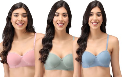 Narsingha Dreams Women's Cotton Lightly Padded Half Cup Non-Wired T-Shirt Bra Combo Pack of 3 Women T-Shirt Lightly Padded Bra(Multicolor)