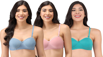 Narsingha Dreams Women's Cotton Lightly Padded Half Cup Non-Wired T-Shirt Bra Combo Pack of 3 Women Balconette Lightly Padded Bra(Multicolor)