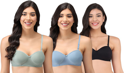 Narsingha Dreams Women's Cotton Lightly Padded Half Cup Non-Wired T-Shirt Bra Combo Pack of 3 Women Balconette Lightly Padded Bra(Multicolor)