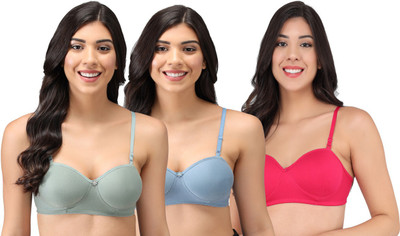 Narsingha Dreams Women's Cotton Lightly Padded Half Cup Non-Wired T-Shirt Bra Combo Pack of 3 Women T-Shirt Lightly Padded Bra(Multicolor)