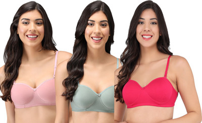 Narsingha Dreams Women's Cotton Lightly Padded Half Cup Non-Wired T-Shirt Bra Combo Pack of 3 Women T-Shirt Lightly Padded Bra(Multicolor)