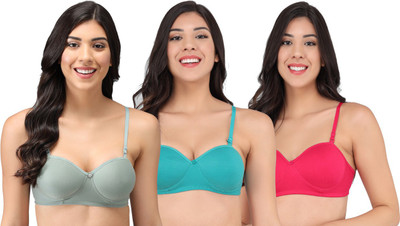 Narsingha Dreams Women's Cotton Lightly Padded Half Cup Non-Wired T-Shirt Bra Combo Pack of 3 Women T-Shirt Lightly Padded Bra(Multicolor)