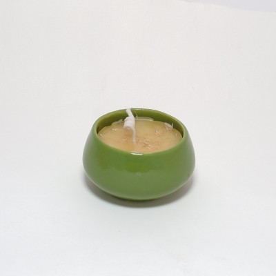 candid artwork handmade with dry leaf small green ceramic bowl soya wax candle Candle(Green, Pack of 1)