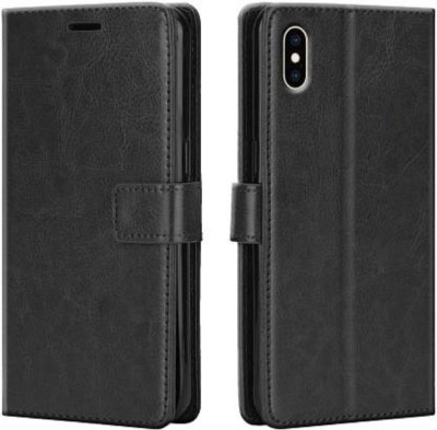 Luxury Counter Flip Cover for Apple Iphone XS Max Premium Quality |Dual Stiched |Complete Protection| Back Cover(Black, Dual Protection, Pack of: 1)