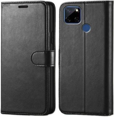 Luxury Counter Flip Cover for Realme Narzo 20 Premium Quality |Dual Stiched |Complete Protection| Back Cover(Black, Dual Protection, Pack of: 1)