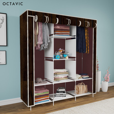 octavic C1 Printed Wardrobe Carbon Steel Collapsible Wardrobe(Finish Color - Brown, DIY(Do-It-Yourself))