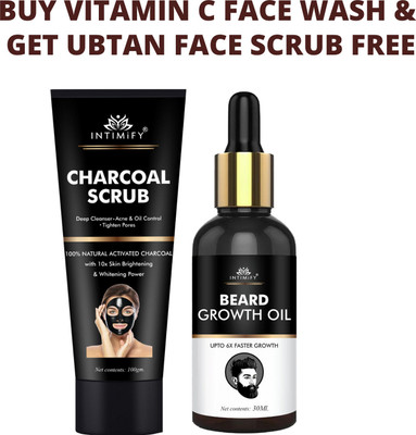 INTIMIFY Charcoal Face Scrub for Blackheads & Beard growth oil(2 Items in the set)