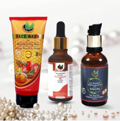 NatureNova Herbals De-Tan Face Wash (115 ml), Face Oil (30 ml) & Face Serum (50 ml) Combo Pack of 3(3 Items in the set)