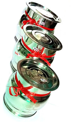 GRG Steel Utility Container  - 5000 ml(Pack of 3, Silver)