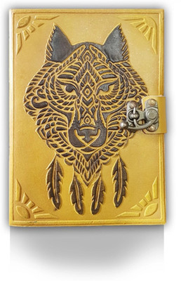 Rjkart Handmade Diary with antique lock on leather A5 Diary Unruled 200 Pages(Yellow)