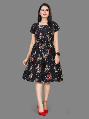 Threadhunter Women A-line Black Knee Length Dress