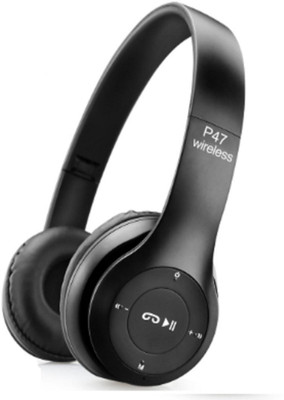Musify Wireless P47 Bluetooth Over Ear Foldable Headset with Microphone Stereo Earphone Bluetooth & Wired Gaming(Black, On the Ear)