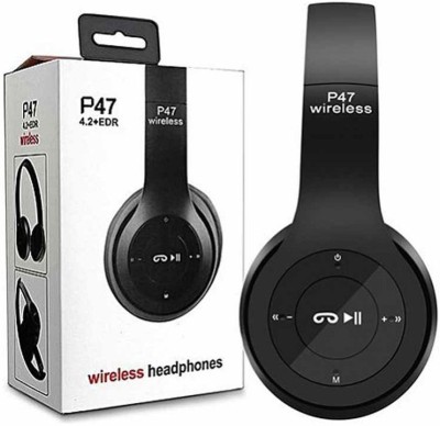 Musify Portable Sports Wireless Over Ear P47 Bluetooth Headphone with Mic and high BASS Bluetooth & Wired Gaming Headset(Black, On the Ear)