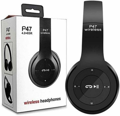 Musify Portable Sports Wireless Over Ear P47 Bluetooth Headphone with Mic and high BASS Bluetooth & Wired Gaming(Black, On the Ear)