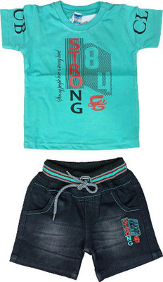 FASHION BOY Boys Casual T-shirt Shorts(Firoji Blue)