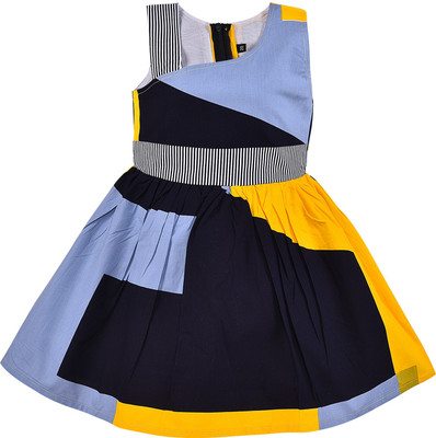 Wishkaro Girls Midi/Knee Length Casual Dress(Yellow, Sleeveless)