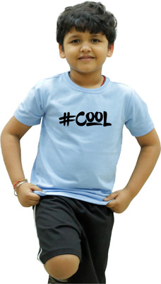 CHOMBOOKA Boys Typography Cotton Blend Regular T Shirt(Blue, Pack of 1)