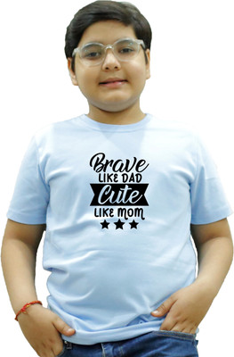 CHOMBOOKA Boys & Girls Typography Cotton Blend Regular T Shirt(Blue, Pack of 1)