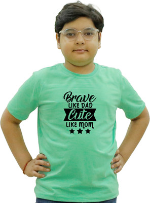 CHOMBOOKA Boys Typography Cotton Blend Regular T Shirt(Green, Pack of 1)