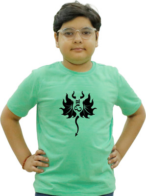 CHOMBOOKA Boys Printed Cotton Blend Regular T Shirt(Green, Pack of 1)