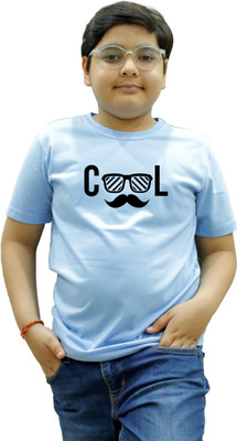 CHOMBOOKA Boys & Girls Typography, Printed Cotton Blend Regular T Shirt(Blue, Pack of 1)