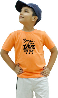 CHOMBOOKA Boys & Girls Typography Cotton Blend Regular T Shirt(Orange, Pack of 1)