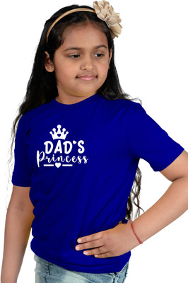 CHOMBOOKA Girls Typography, Printed Pure Cotton Regular T Shirt(Blue, Pack of 1)