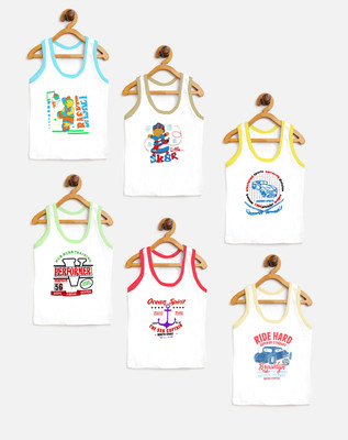 Kronado Vest For Baby Boys Cotton Blend(White, Pack of 6)