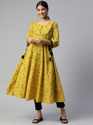 SVARCHI Women Floral Print Anarkali Kurta(Yellow)