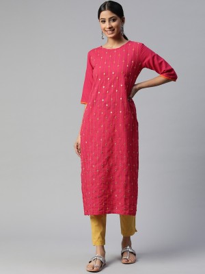 SVARCHI Women Embellished Straight Kurta(Pink)