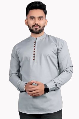 RAHUL LOOK Men Solid Straight Kurta(Grey)