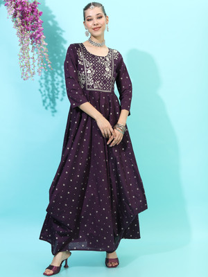 Vishudh Women Printed Ethnic Dress Kurta(Purple)