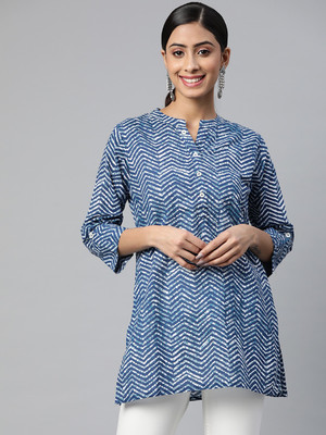 SVARCHI Women Block Print Straight Kurta(Blue)