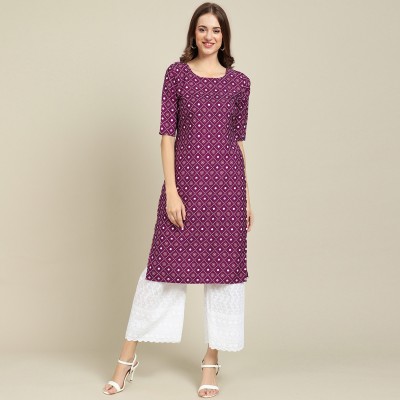 EthnicBasket Women Printed Straight Kurta(Purple)