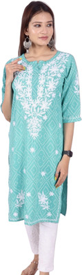 INDICRAFT Women Printed Straight Kurta(Light Blue)