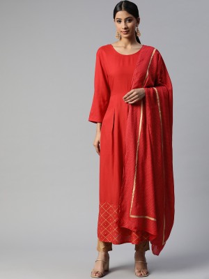 SVARCHI Women Solid Anarkali Kurta(Red)