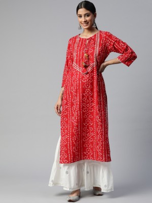 SVARCHI Women Bandhani Straight Kurta(Red)