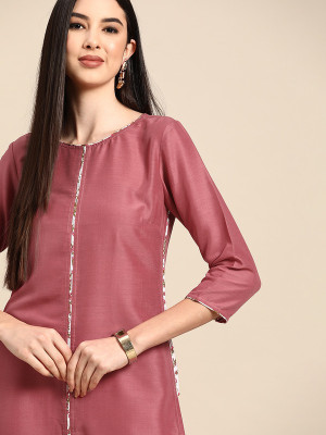 ANOUK Women Printed A-line Kurta(Pink)