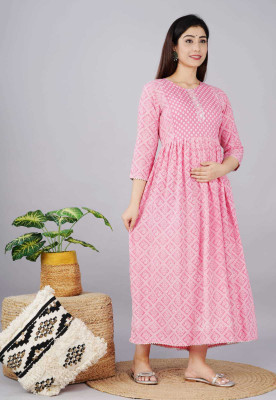 SONAVA CLUB Women Printed Anarkali Kurta(Pink)